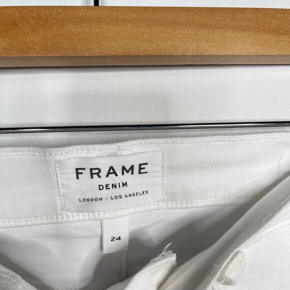 Frame Womens 24 White Blanc Le High Skinny Jeans Fray Hem Cotton Stretch Denim - Picture 8 of 11